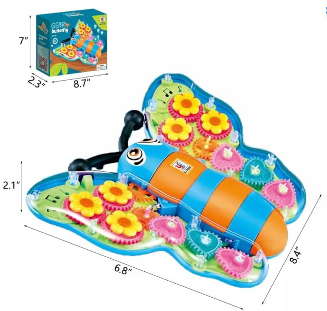 Sapphirem Gear Butterfly Figure Toy Light up Multiple Color Moving Music Fun Educational Toy for Kids