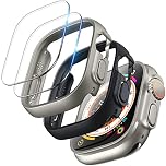 TOCOL 2 Pack for Apple Watch Ultra 49mm, Case and Tempered Screen Protector, Double Protection 9H Hardness - Black