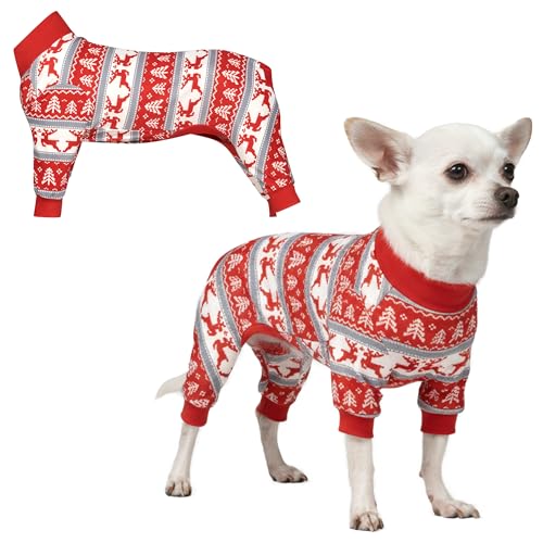 Image of Spark Paws Dog Christmas Pajama, Dog Recovery Suit Male, Onesie, Ultra-Soft and 4-Way Stretch, for Small Medium and Large Breeds - Winter Wonderland - S