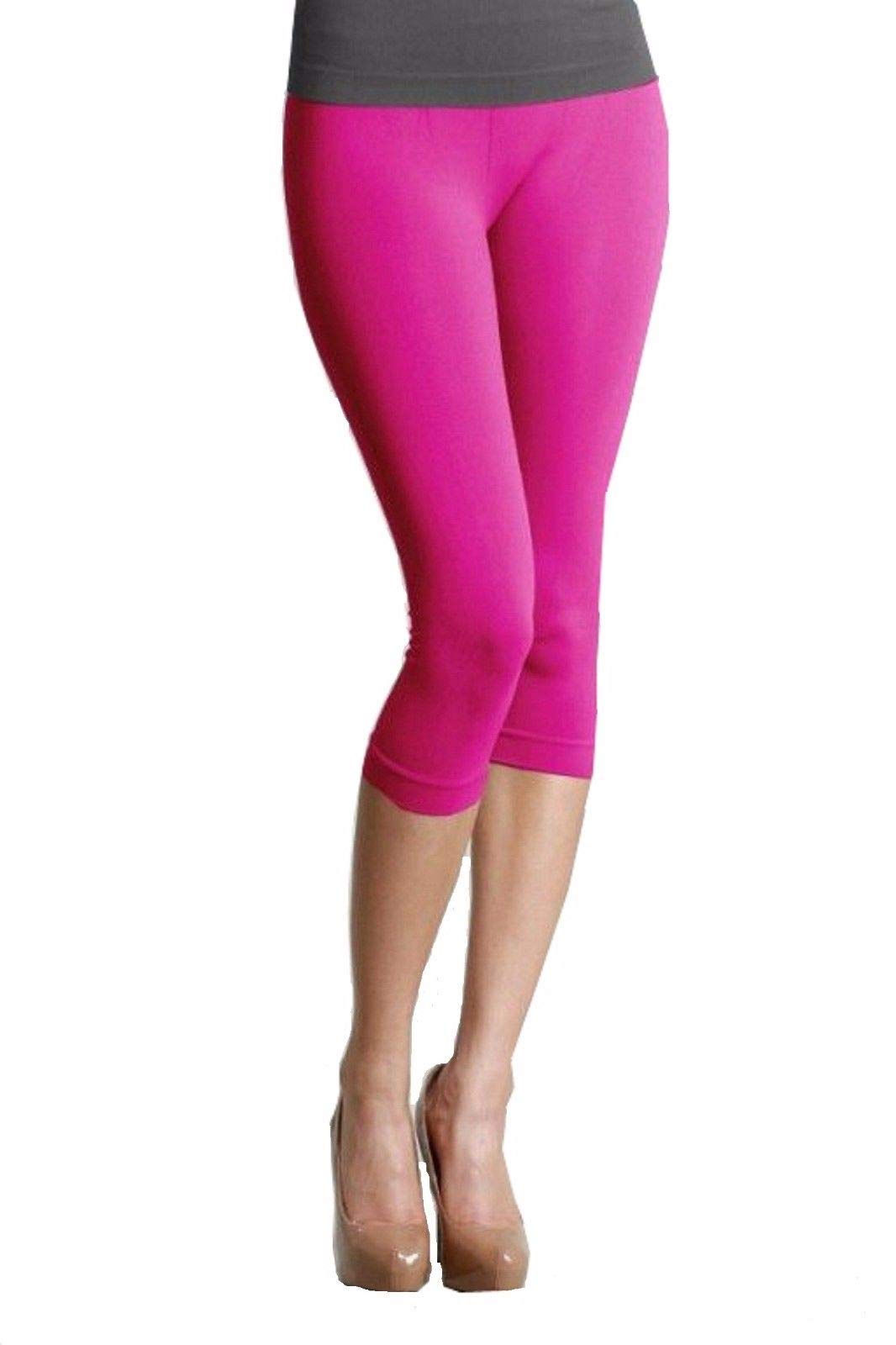 elegance1234 2 Pcs Girl`s Cotton Lycra Crop 3/4 Stretchy Quality Leggings for Casual/Sport/Active (3-4 Years, Hot Pink)