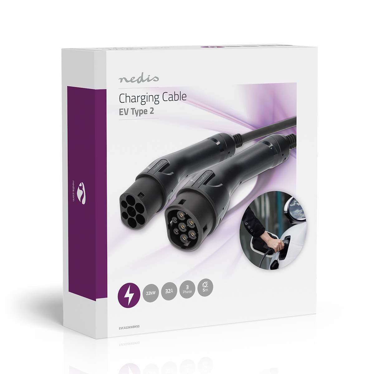 Nedis Kabel do pojazdów elektrycznych - Cable Type 2-16 A - 22000 W - 3-fazowy - 5,00 m - czarny - opakowanie kartonowe