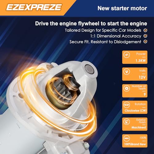 Image of 19185N Ezexpreze Starter Compatible with 11-16 Chrysler 300 Dodge Challenger & Charger,11-15 Durango,13-15 Grand Cherokee, 13-14 Ram 1500 3.6L 1.3kw 9-Teeth CW Replace# 4801852AB DRS0861 428000-7210