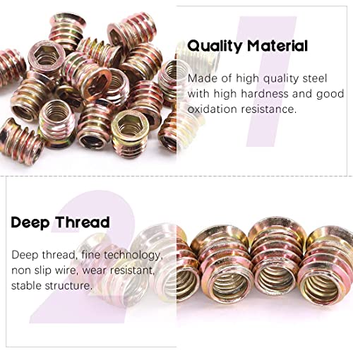 Swpeet 60Pcs 1/4"-20 x 10mm Carbon Steel Color Zinc Plated Wood Inserts and 11mm Twist Drill with 1Pcs Wrench Assortment Kit - Image 3