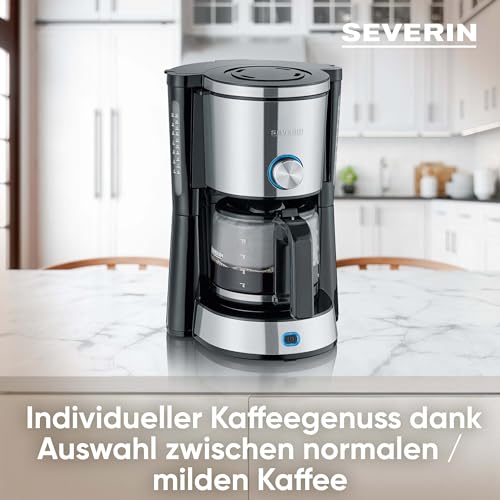SEVERIN Kaffeemaschine "TypeSwitch" mit Glaskanne, AromaSwitch zur Wahl zwischen 2 Brühprofilen, Kaffeeautomat für bis zu 10 Tassen, 1.000W, Edelstahl-gebürstet-schwarz, KA 4825 – Bild 4