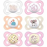 MAM Day & Night Silikon Schnuller 0-6 Mädchen // 6er Set // inkl. 3 Sterilisiertrasportboxen
