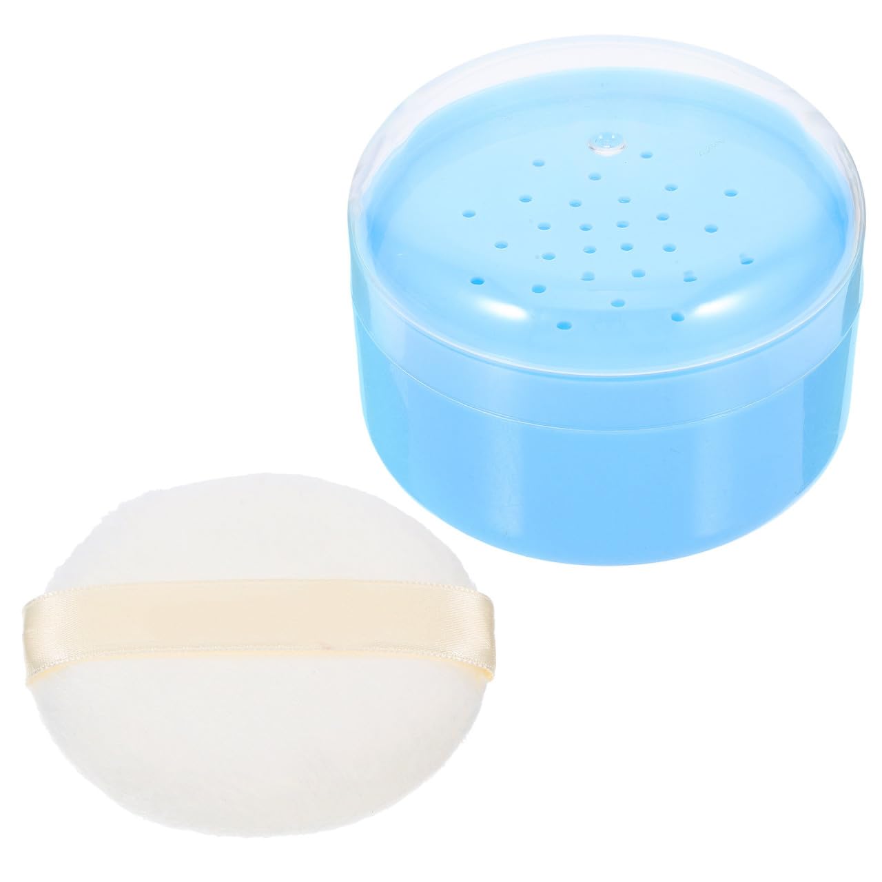 Caja de Borlas de Polvos Portátil Azul con Borla para Ñiño | Plástico y Algodón Textil, Diseño Práctico y Simple, Uso Doméstico Diario, para Talco y Cuerpo Infantil