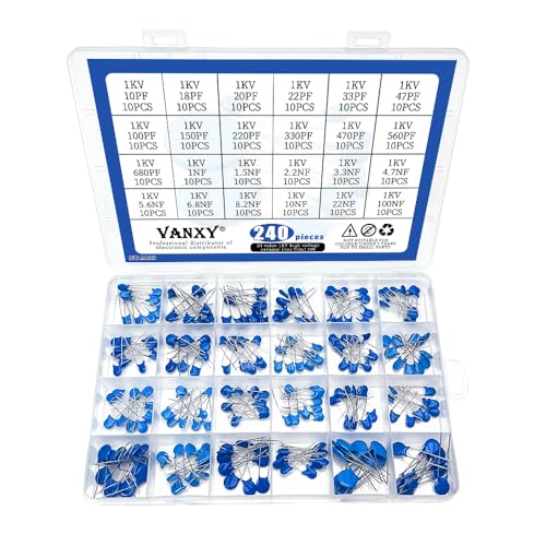 24Values 240Pcs 1KV 10pF to 100 nF High Voltage DIP Ceramic Disc Capacitor Assortment Kit