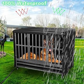 38 inch Heavy Duty Dog Crate Covers Durable 600D Polyester Insulated Dog Kennel Cover Soundproof Windproof Rainproof Shading Fit for Wire Dog Cage Covers with Breathable Side Window ( ONLY COVER)