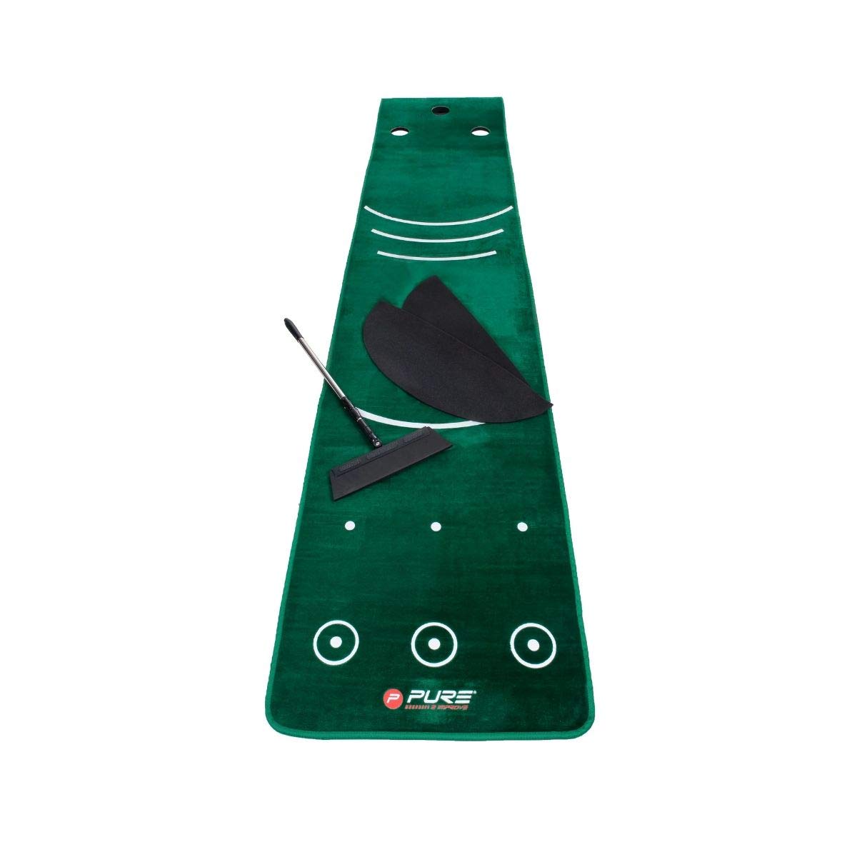 Pure2Improve - Doppelkorn-Puttingmatte mit Besen - Tragbare Golf-Trainingsmatte für den Innen- und Außenbereich, Grün, 70x335cm