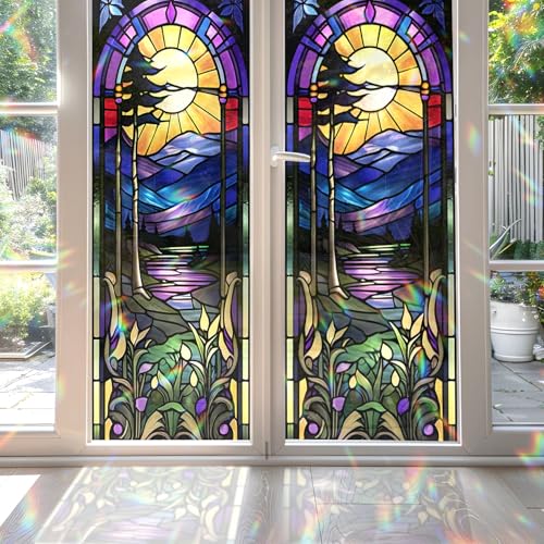 Twilight Stained Glass Window Film, Decorative Twilight Stained Glass Window Film, Twilight Stained Glass Window Film for Bathroom Door Heat Anti UV