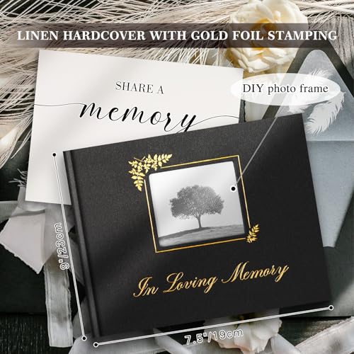 Image of Lanpn Funeral Guest Book for Memorial Service, in Loving Memory Book for Funeral with Table Sign, Funeral Favors Sign in Books with Open Window for Guests Celebration of Life Guest Book, Black