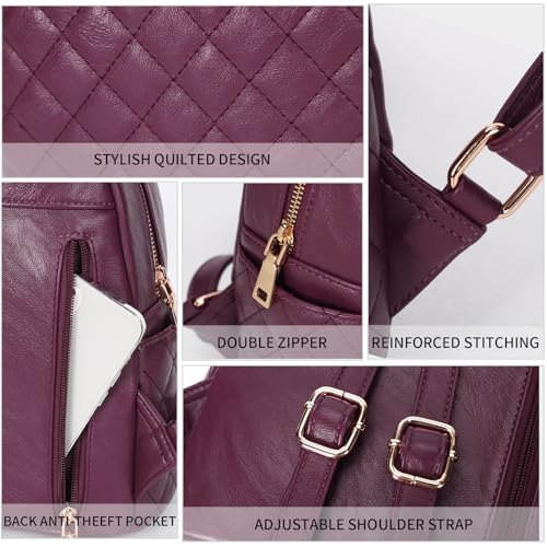 Image of Quilted Small Backpack for Women PU Leather Casual Handbag Daypack Purse | Stylish Quilted Design, water-resistant premium PU leather, matches all daily outfits, lightweight for everyday carry