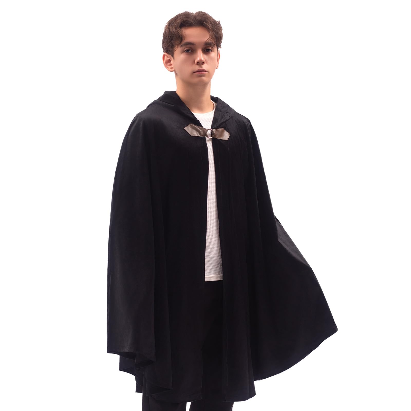 Men's Velvet Cloak with Hood, Renaissance Medieval Hooded Cloak for Women, Halloween Hood Cape with Metal Loop Clasp