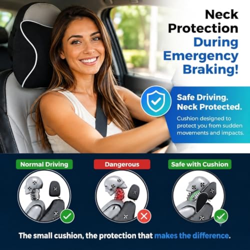 Image of Large Orthopedic Car Neck Rest Pillow for Relieving Neck Pain | Extra Comfort Support for Greater Head-to-Seat Gaps | Memory-Active Foam Cervical Headrest Cushion for Driving (Black)
