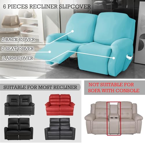 Image of HOKIPO 'SereneSolids' 140 GSM 6-Pieces Super Stretch Recliner Sofa Cover 2 Seater Fully Covered Washable Furniture Protector, Sky Blue (AR-4741-SBLU)