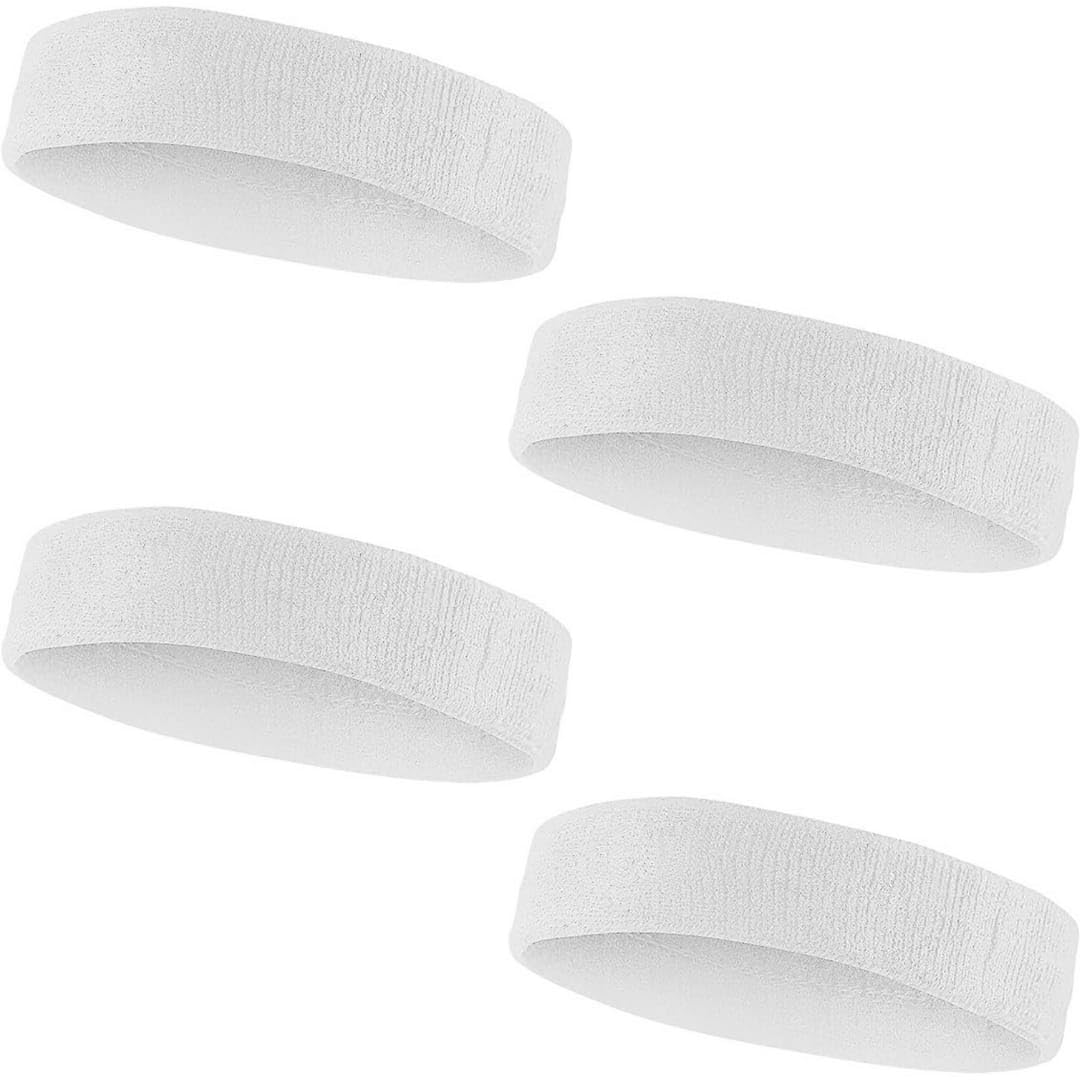 Natani Traders White Sports Sweatband Headband, 100% Terry Cotton (4) | Super Absorbent, Machine Washable, Stretchy Fit-image-27