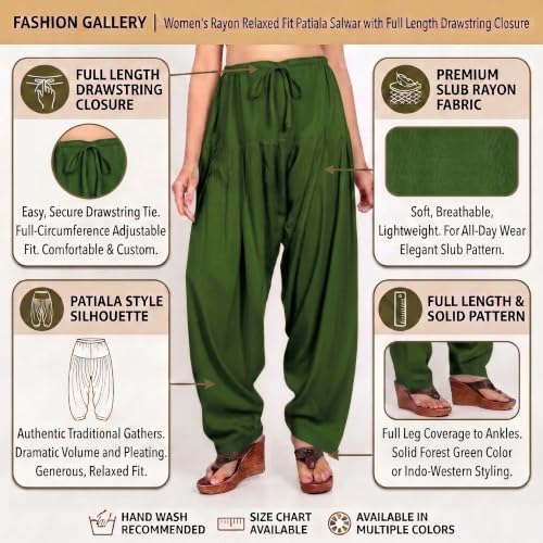 Image of FASHION GALLERY Women's Rayon Relaxed Fit Patiala Salwar with Full Length Drawstring Closure Type and Flexible Waist | Patiala Pant for Woman Free Size Fit Upto XXL