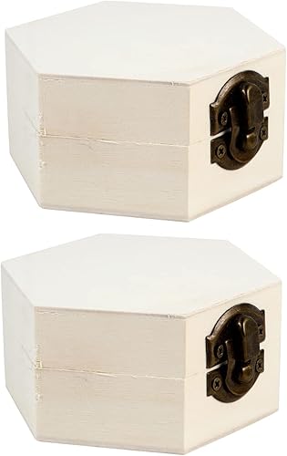 ARTIBETTER Cajas de regalo de madera 2pcs caja de joyería hexagonal árbol de loto pirata niño dama de honor caja lisa