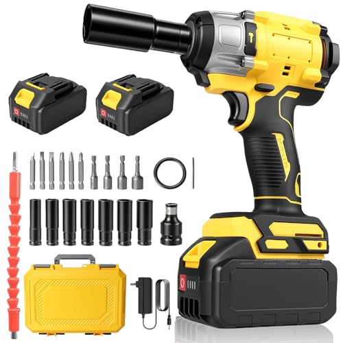 Oamger Chiave a urto senza fili con due batterie, 21 V Elettrico 3 in 1 Avvitatore, 800 N.m Avvitatore a urto elettrico, 3300 RPM, con luce LED, 7 Prese a impatto per casa/auto/fai da te (800 N.m)