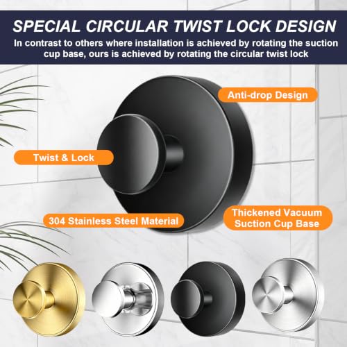 Reusable Suction Cup Hooks for Shower, Drill-Free Wall Hooks (4, Gold) - image 8
