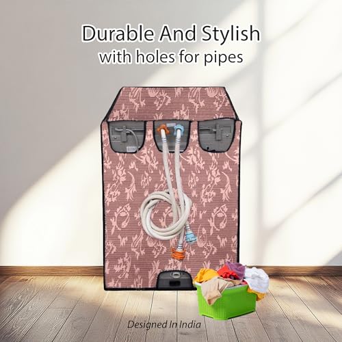 Image of Waterproof & Dustproof Top Front Load Washing Machine Cover for 6 kg 6.5 kg 7kg & 7.5 kg Compatible for IFB LG Samsung Whirlpool Bosch Haier (LEAF PEACH)