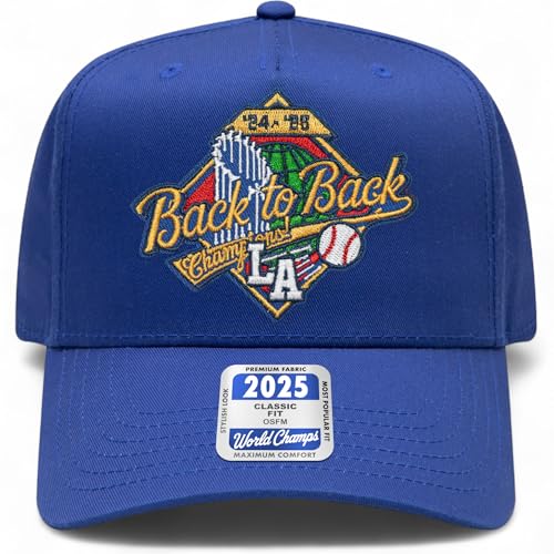 Baseball 2025 World & League Champions Embroidered Patch Trucker Hat | Los Angeles LA Merch | Snapback Hat for Men & Women (US, Alpha, One Size, Royal Vintage Back to Back)