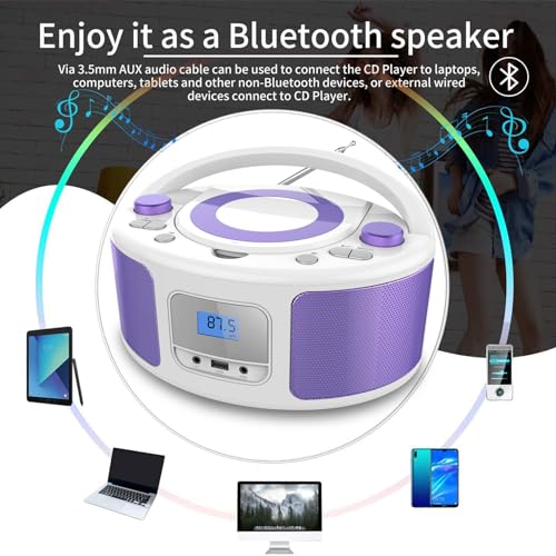 Image of CD Radio Portable CD Player Boombox with Bluetooth,FM Radio,Remote Control,USB Input and 3.5mm AUX Headphone Jack,CD-R /CD-RW /MP3 /WMA Playback,AC /Battery Powered