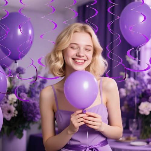 Image of Party Swirl Decorations Hot Pink Shinny Foil Hanging Swirl Decorations Plastic Streamer for Ceiling Plastic Streamer for Party Decorations Metallic Hanging Swirl Pack of 30 (Purple)
