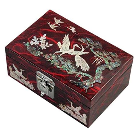 Mother of Pearl Birds Pine Tree Wood Blue Jewellery Trinket Keepsake Treasure Box Case Chest Cover