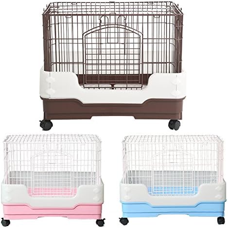 Homey Pet Rabbit Chinchilla Hamster Rat Ferret Cage with Pull out tray, Urine Guard and Lockable Casters, Pink, L26x W18x H21
