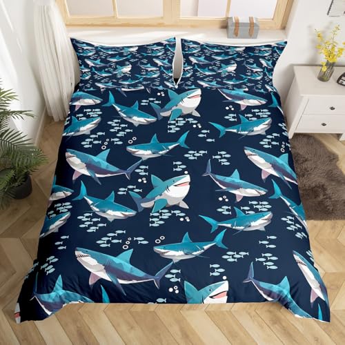 jejeloiu Shark Duvet Cover Toddler Size Kids Ocean Sea Animal Comforter Cover Set for Boys Girls Teens Sea Underwater World Bedding Set Breathable Aquatic Animal Bedspread Cover Marine Quilt Cover