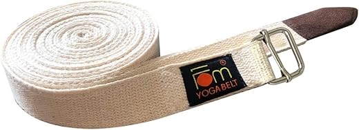 FOM (Friends of Meditation) Yoga Belt (10ft x 1”): Best for Daily Stretching, Yoga, Pilates, Physical Therapy, Fitness -Cream