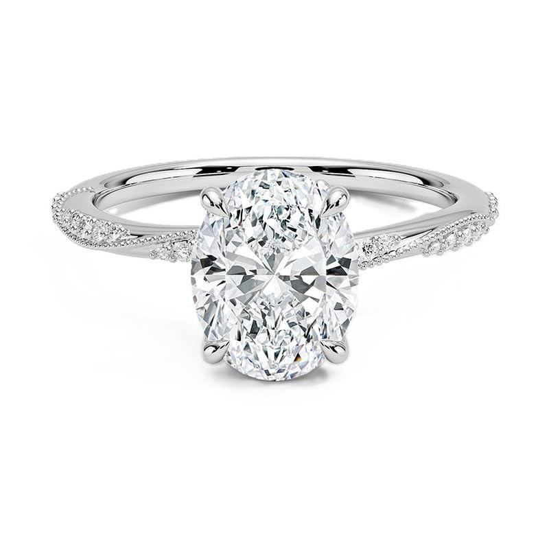 Customize Jewel 8.30 CTW Oval Excellent Cut Moissanite Hidden Halo Solitaire Accented Milgrain Engagement Ring In Silver 925 For Women,D-VVS1