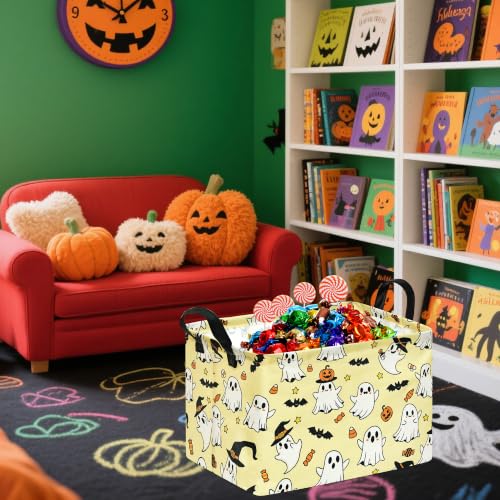 Image of Halloween Basket Yellow Pumpkin Ghost Storage Toy bin For Boys Girls Kids