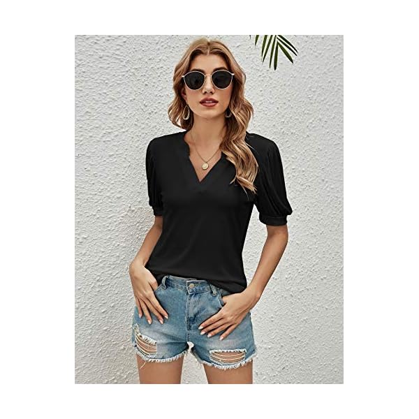 Romanstii-Women-Casual-V-neck-T-Shirts-Loose-Puff-Short-Sleeve-Tops-Tunic-Blouse Romanstii Women's Classic-Fit Short Sleeve V-Neck T-Shirt,Black,L