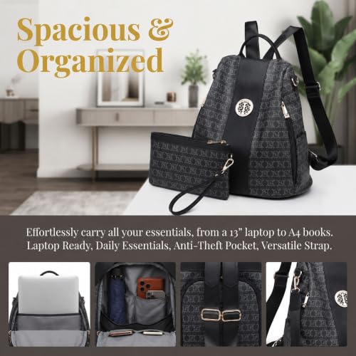Image of Women Fashion Backpack Purse Multi Pockets Anti-Theft Rucksack Travel Shoulder Bag Handbag