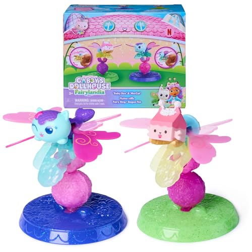 Gabbys Dollhouse Fairylandia Baby Box & Mercat Flutter-riffic Fairy Rings 2-Pack with Display Stands Kids Toys for Girls & Boys Ages 3 and Up