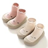 HOVELL Toddler 2 Pairs Anti-Skid Socks Shoes Baby Boys Girls Rubber Sole Indoor First Walking Slippers