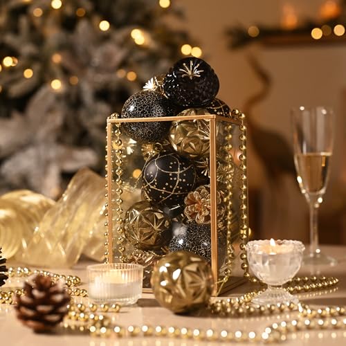 Valery Madelyn Weihnachtsschmuck für Weihnachtsbäume - 16er Set in Schwarz und Gold - bruchsichere Luxus Hängekugeln 6cm für Weihnachts… – Ansicht 6