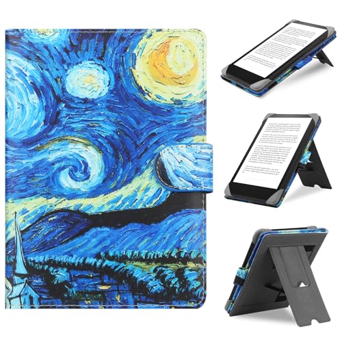 HoYiXi Universale Custodia per 6.8',7' eReader Compatibile Kindle Paperwhite/Colorsoft/Kobo/PocketBook/Tolino/Sony E-Book Reader Cover Case for 6'-7'' E-Book Reader con Stand, notte stellata
