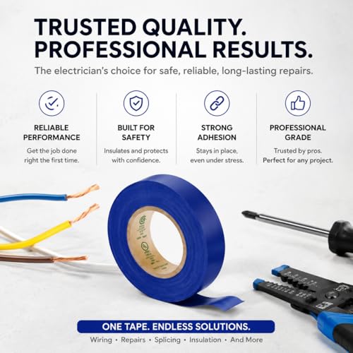 Image of Flame Retardant Blue Electrical Tape; 3 /4 Inch * 66 Feet; PVC Electric Tape for Under 600V Electric, Repair, Home Outdoor Indoor Wire Insulation, 5℉ to 221℉ (1, Blue)