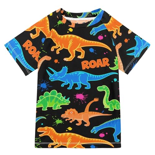 Fluorescent Green Orange Dino Spot Black Short Sleeve Bathing Suit Kids Kid Swimsuits for Girls Rashguard Girls for 3-12 Years trajes de bano para ninas