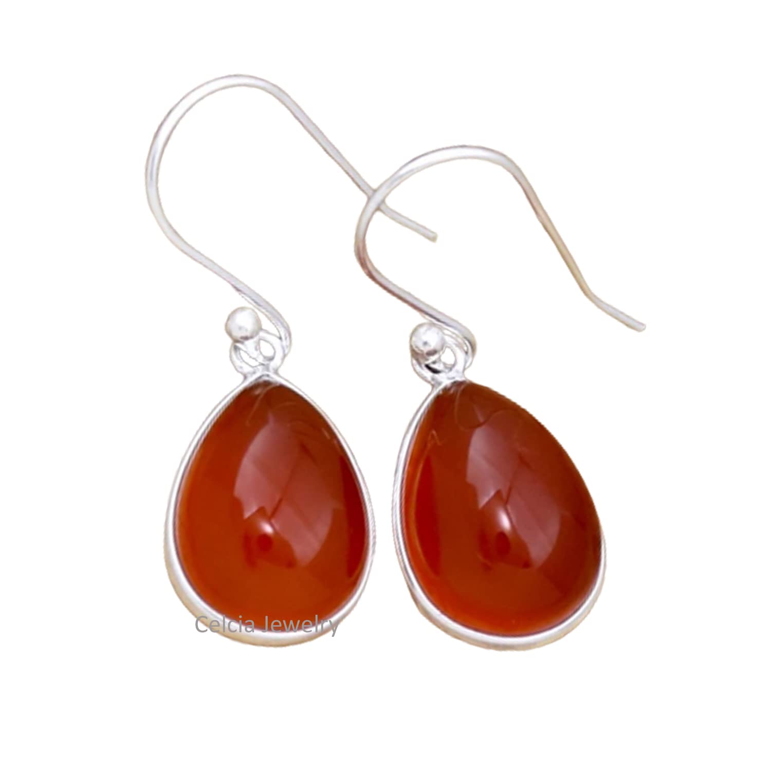 Pendientes de lágrima colgantes de plata de ley 925 maciza para mujer, pendientes de declaración de piedras preciosas de ónix rojo genuino, hermosos pendientes hechos a mano