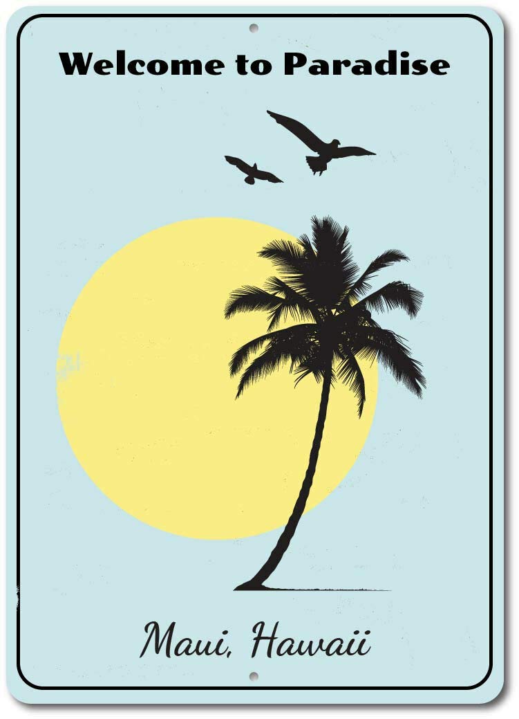 Beachcombers Letrero de placa costera con texto en inglés  Welcome To My Paradise para colgar en la pared, decoración para la playa, color azul