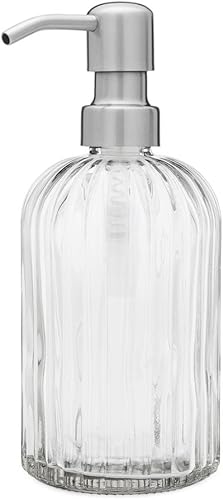 Miniatura 3 de Rail19 Dispensador de jabón Nouveau de vidrio acanalado con bomba de jabón de metal, loción y jabón líquido de manos para cocina y baño, 12 onzas