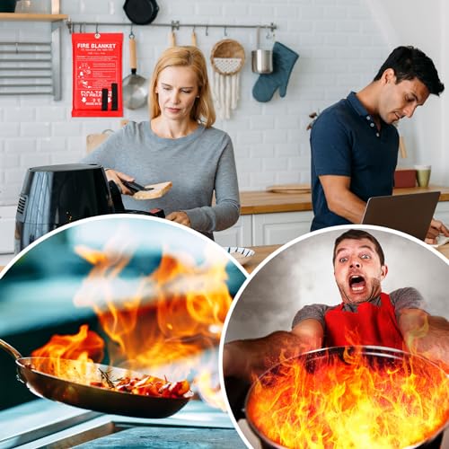Image of 8 Pack Fire Blanket Fiberglass Fire Emergency Blanket 59 x 59 Inch Flame Retardant Fire Suppression Blanket Fireproof Emergency Survival Fire Blanket for Home Kitchen Car Office Warehouse