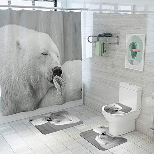 Daesar 2 Bären Badematte Waschbar 45x75CM, Badvorhang 180x180CM Anti-Schimmel, rutschfest Konturmatte Toilettensitzbezug…