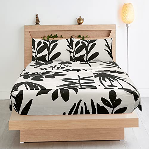 Royale Linens 300 Thread Count Printed 100% Cotton 3 Piece Twin Bed Sheet Set - Sheet Set - 1 Fitted Sheet, 1 Flat Sheet, 1 Pillow Case - Fade Resistant Twin Size Sheet Set (Twin, Black&White Floral) #TOP3