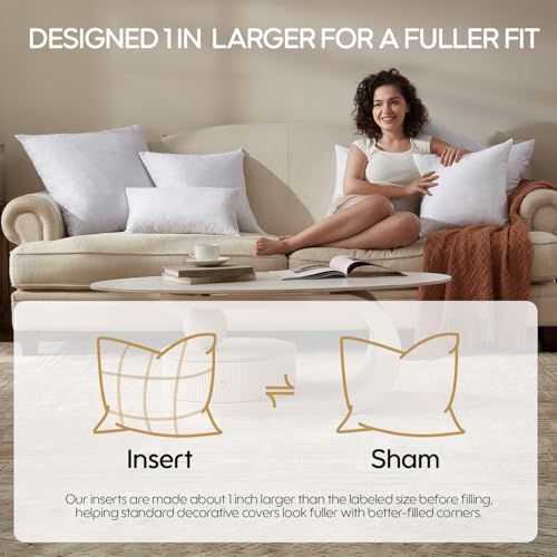 Image of Feather Throw Pillow Inserts Set of 2, Soft Fluffy Square 18 x 18 Inches Decorative Pillow Insert, Feather and Down Filled Euro Pillows