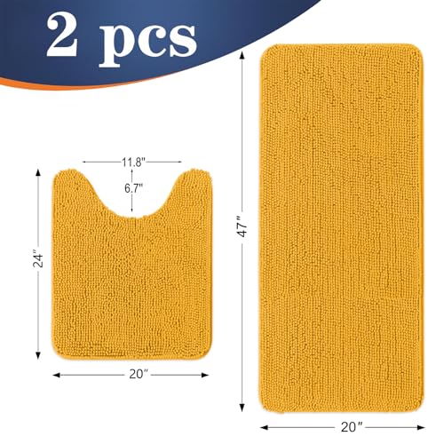 Image of OLANLY Bathroom Rugs Sets 2 Piece, Soft Absorbent Chenille Bath Mats and U-Shaped Contour Toilet Mat Area Rug Set, Machine Washable Bath Carpet, Home Decor Accessories(47 inchx20 inch+24 inchx20 inch, Golden Yellow)